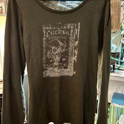 Ladies Large Lucky Brand Long Sleeve Green Tee