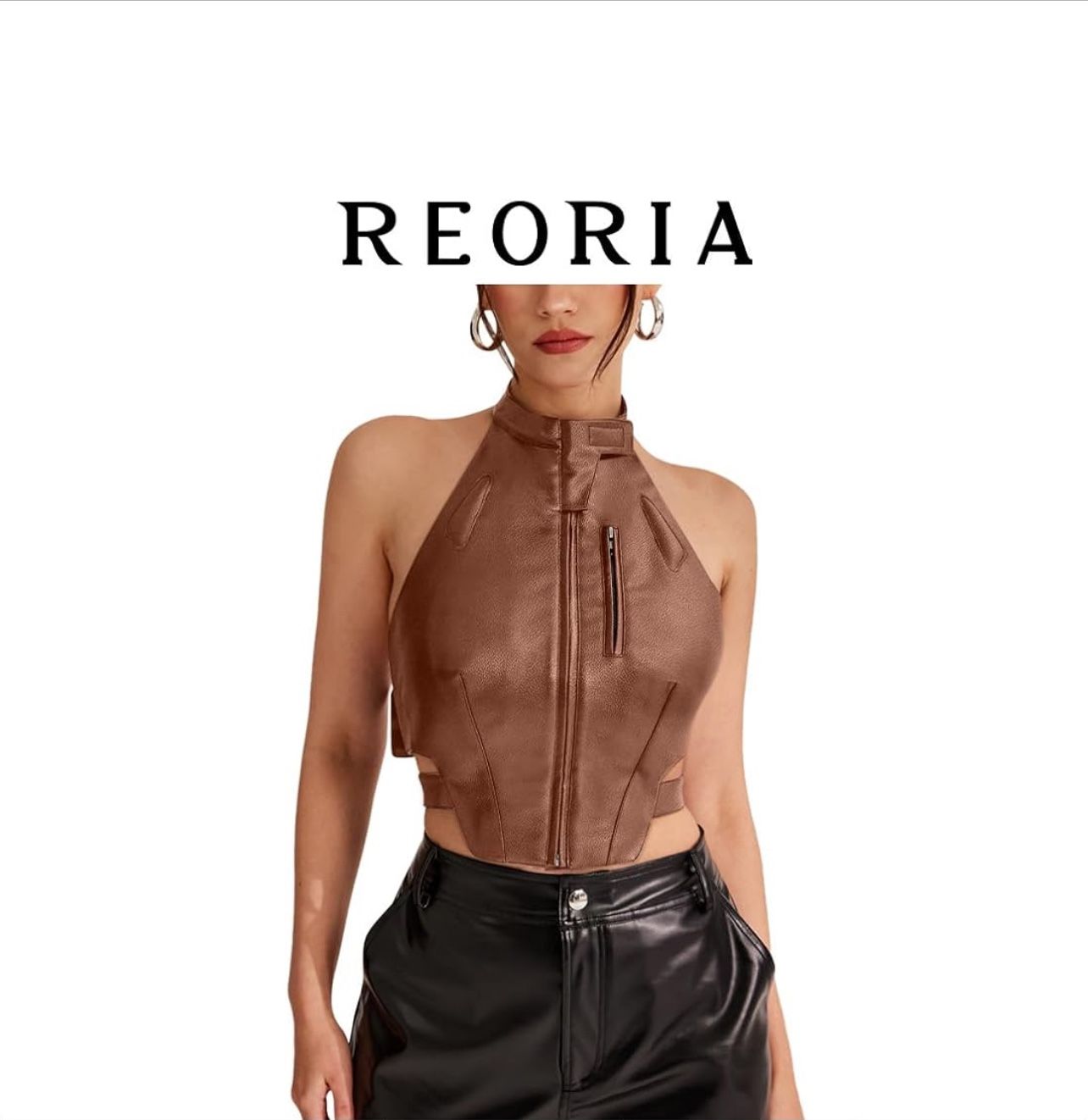 REORIA Women's Sexy Halter Neck Open Back ( Camel Brown Size Large )