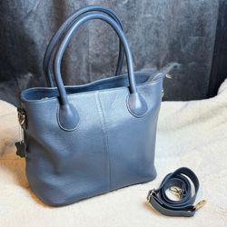 Deep Sky Blue Genuine Leather Women’s Tote Handbag Shoulder & Crossbody Strap