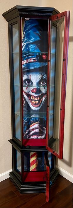 Custom clown, horror themed display cabinet