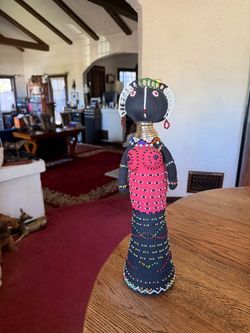 Vintage Ndebele Handmade South African Colorful Beaded Ceremonial Doll 18”