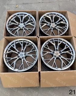 Set of 19” Inch Wheels Rims HRE Style Hyper Black Silver Staggered 5x112