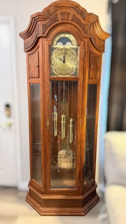 Vintage Kieninger Grandfather Clock German Triple Chime Moon Dial Working