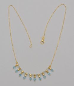 14K Italy Yellow Gold Blue Crystal Bead Dangle Necklace 17"
