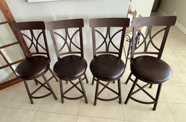 4 New Swivel Bar Stools / Chairs - Stanley’s - Leather & Metal 