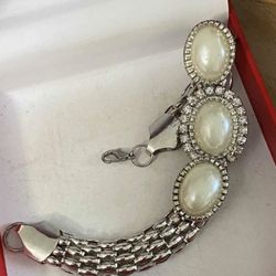 Pulsera Stainless Tejido Perlas Joyería Antigua 