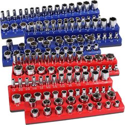 new 6PCS Magnetic Socket Organizer Set, SAE & Metric Magnetic Socket Holder, 1/4", 3/8", 1/2" Magnetic Socket Trays, 141 Pieces Deep & Shallow Sockets