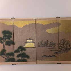 Antique Japanese Byobu 4 Panel Gold Leaf Screen