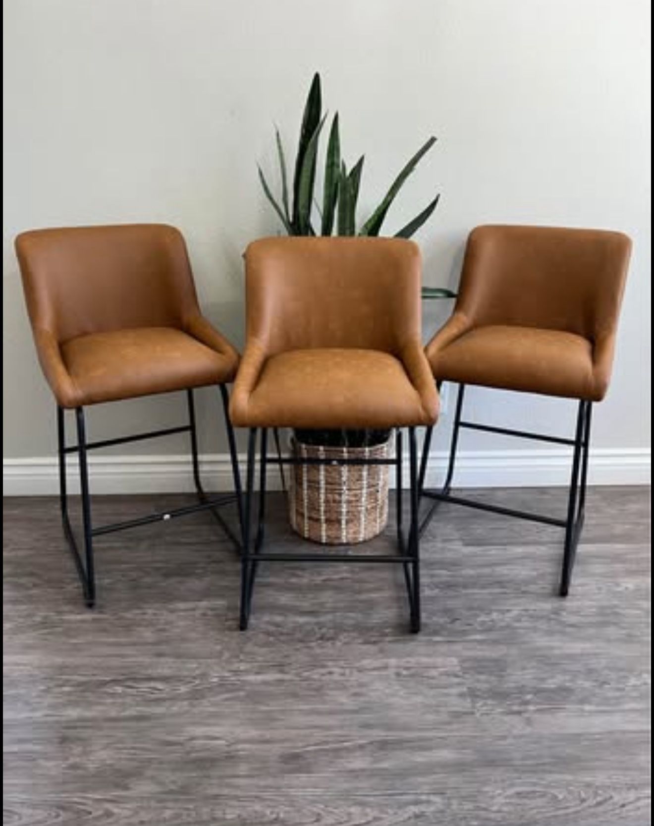 LUE BONA 26 Inch Counter Height Bar Stools Set of 3, Faux Leather Upholstered Barstools, Bar Stools