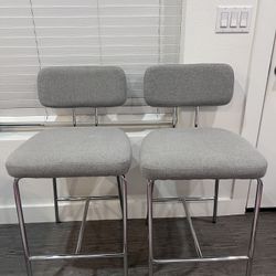 Counter Height Bar Stools Set of 2, 26" Fabric Kitchen Bar Stools with Back, Counter Barstools with Metal Legs, Bar Chairs for Kitchen Island, Gray