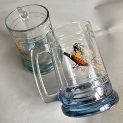 Two Vintage 14-oz Princess House Pheasant Beer Mugs 