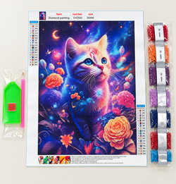 Colorful Cat and Flowers DIY Diamond Painting Kit 30 x 40 cm - CH2503