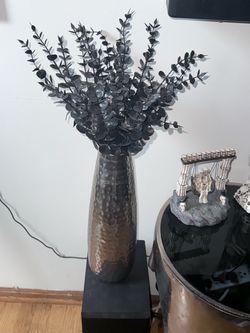Brushed hammered aluminum vase with faux branches