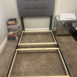 twin bed frame, box spring, mattress