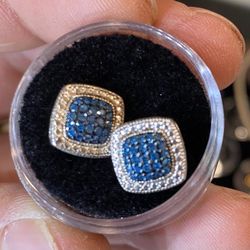 Blue Diamond Pavement Set Earrings In Silver 