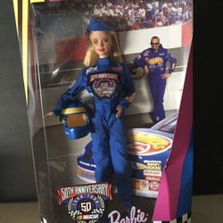 Vintage 1998 blonde 50th Anniversary NASCAR Barbie Collector Edition Doll