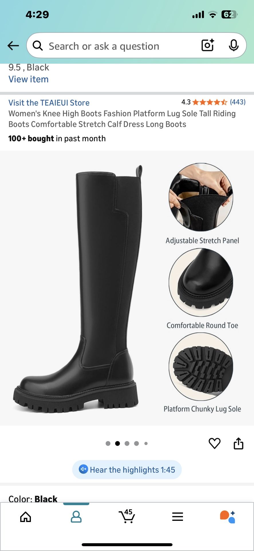 Women's Knee High Boots Fashion Platform Lug Sole Tall Riding Boots Comfortable Stretch Calf Dress Long Boots@