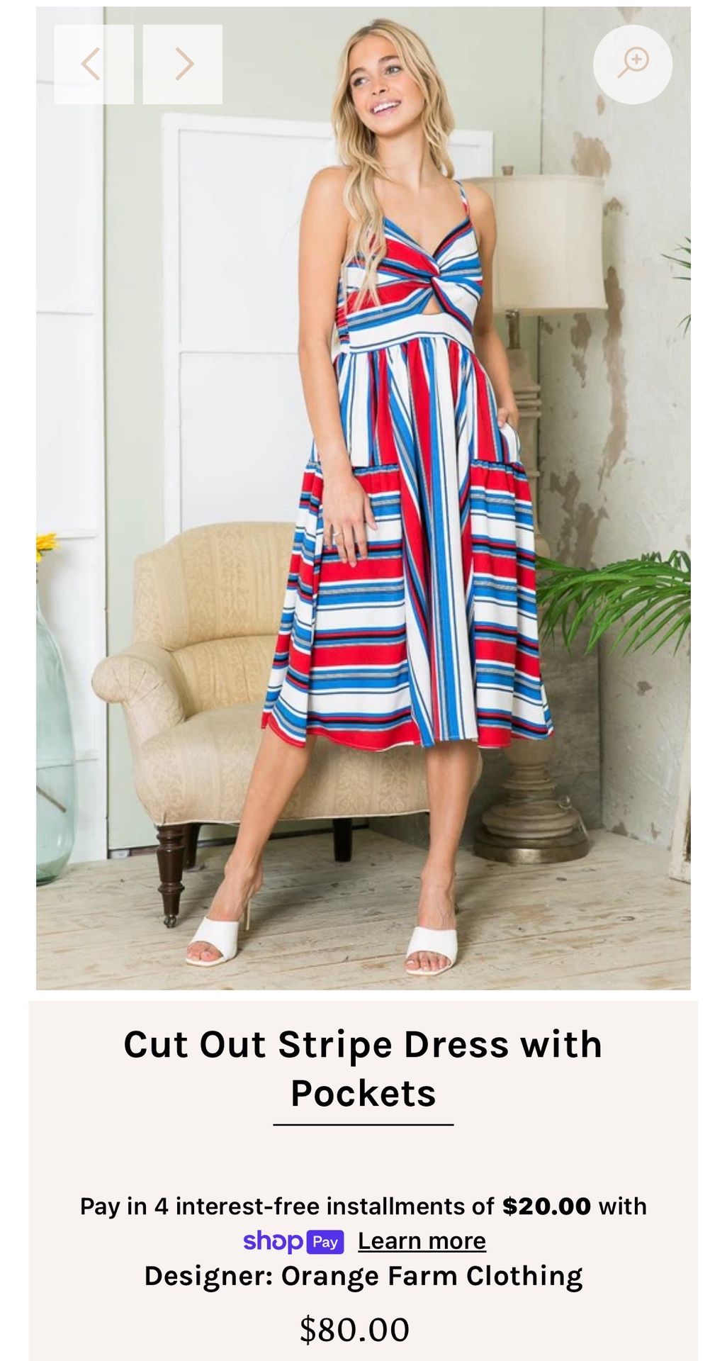 Orange Farm Red, White, Blue Maxi Dress sz L, With Pockets Perfect 4th Dress!!