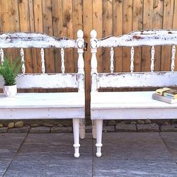 Beautiful Whimsical Repurposed/Upcycled Hand Made Distressed Farmhouse Benches