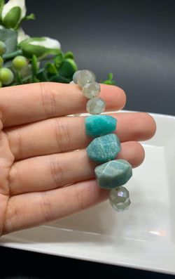 Irregular Natural Stone Open Bracelet Round Glass Beads Clasp Bracelet, Green