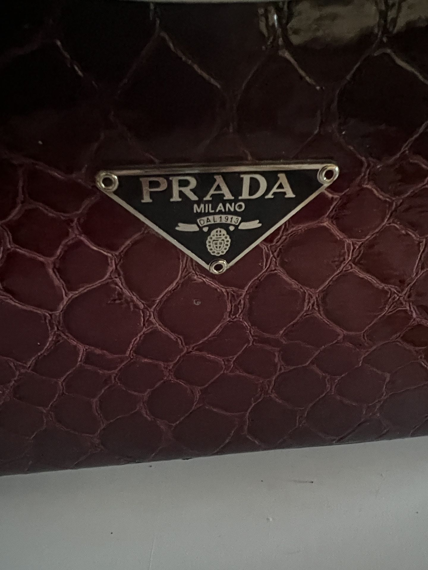 Prada Milano Burgundy Croc Embossed Handbag 