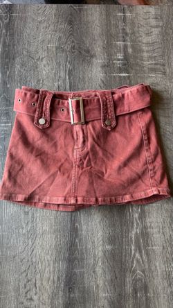 Red Denim Mini Skort with Belt