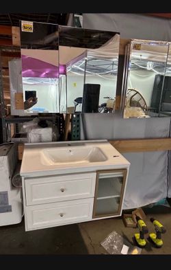 New 32" Black Or White Floating Bathroom Vanity w/ Sink & Medicine Cabinet