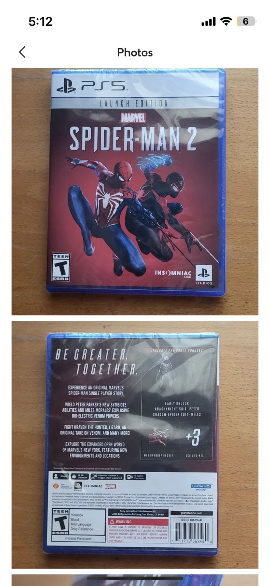 spider Man 2 For The Ps Five Brand New Factory Sealed
