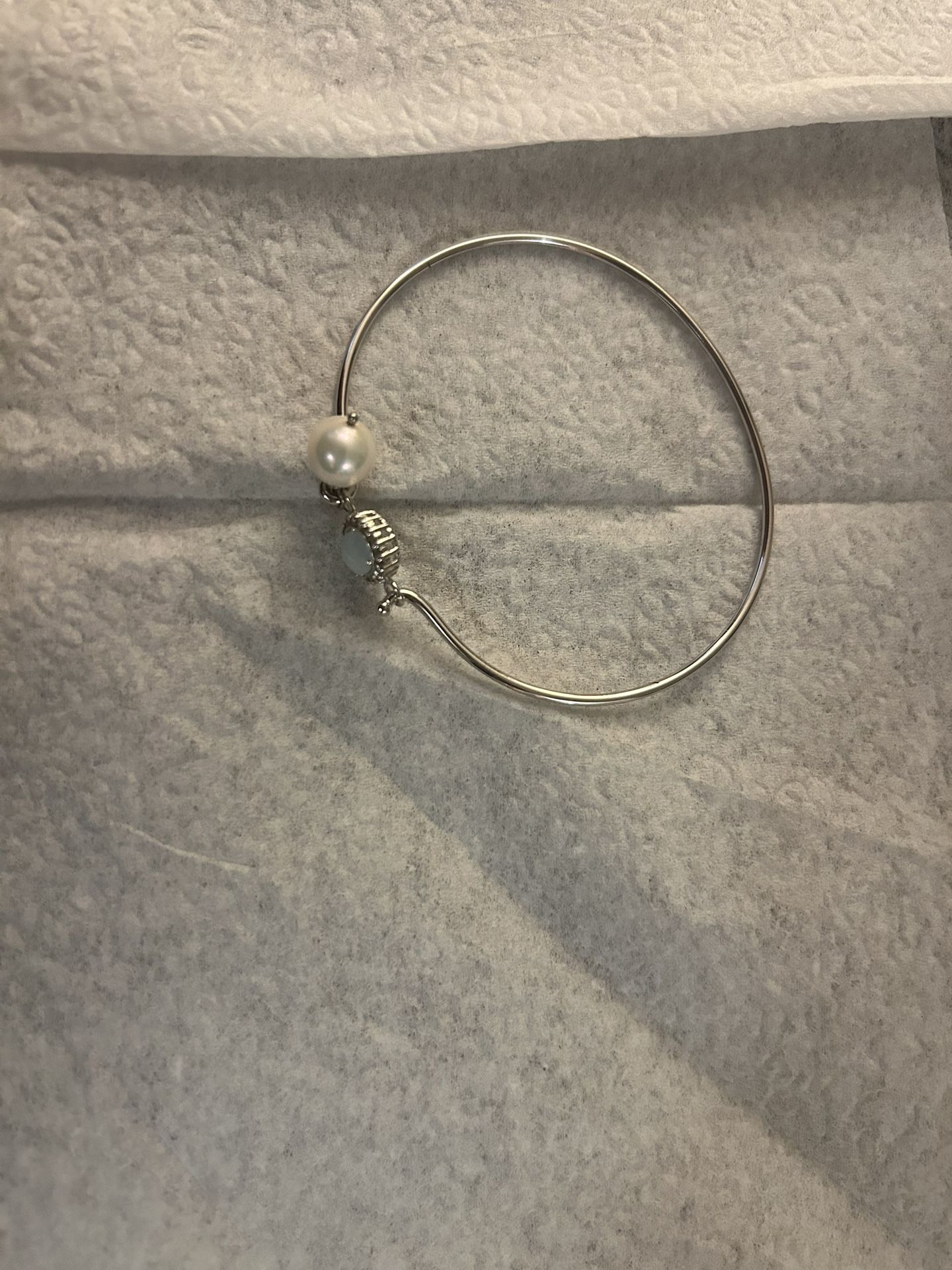 Sterling Silver Bracelet, Aquamarine, And A White Pearl