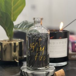 Bottled Matches - 100 Count 3.75" Black Match Sticks - Glass Apothecary Jar with Cork Top