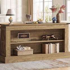 SL0114 63-Inch Long Console Table for Entryway, Narrow Long Entry Table with Shelves for Living Room, Farmhouse Sofa Console Behind Couch, for Foyer, 