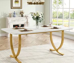 Dinner table 63” white and gold