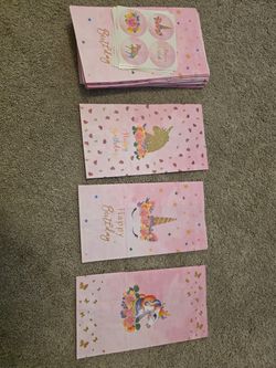 Unicorn Happy Birthday Party Favor Bags with Stickers