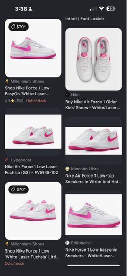 Nike Air Force 1 size 2 youth pink and white