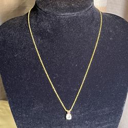 Gold Tone Chain Link Necklace & CZ Pendant
