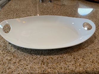 White Ceramic Oval Serving Platter with Handles
