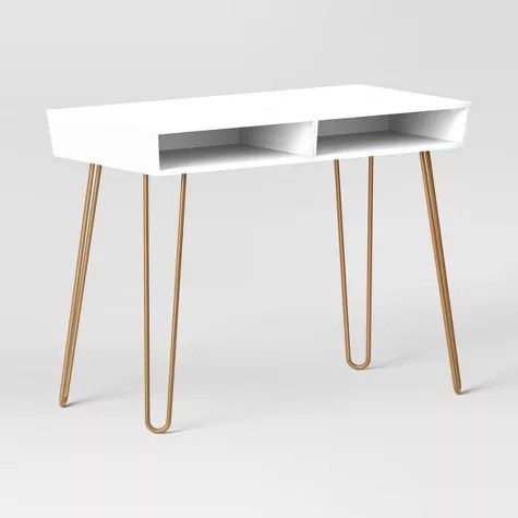 Modern White and Gold Desk With Storage / Cute  Make Up Table Vanity