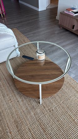 Glass and wooden circle table