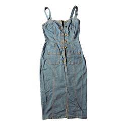 Women’s Sexy Slim Button Overalls Denim Strap Dress