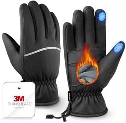 -10°F Windproof & Water-Resistant Snow Gloves for Cold Weather, Ski Glove with Reflective Strips & Touchscreen Fingers for Running Size L