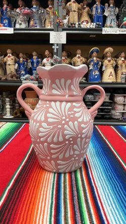 💥💥💥 Florero de Talavera 20% de descuento con asa de exquisito diseńo color rosita 💥💥💥