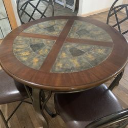 Wood, Metal and Tile breakfast table.