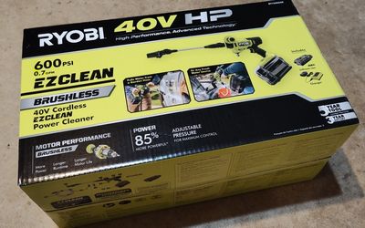 NEW RYOBI 40V CORDLESS PRESSURE WASHER 600 PSI BRUSHLESS  BATTERY POWER CLEANER NEW IN BOX