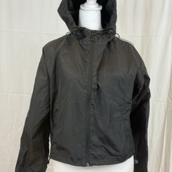 NWOT Garage Short Black Windbreaker With White Stripes On Sleeves, Size TP/XS