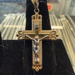 14KT Gold Two Tone Cross Pendant 40113-2