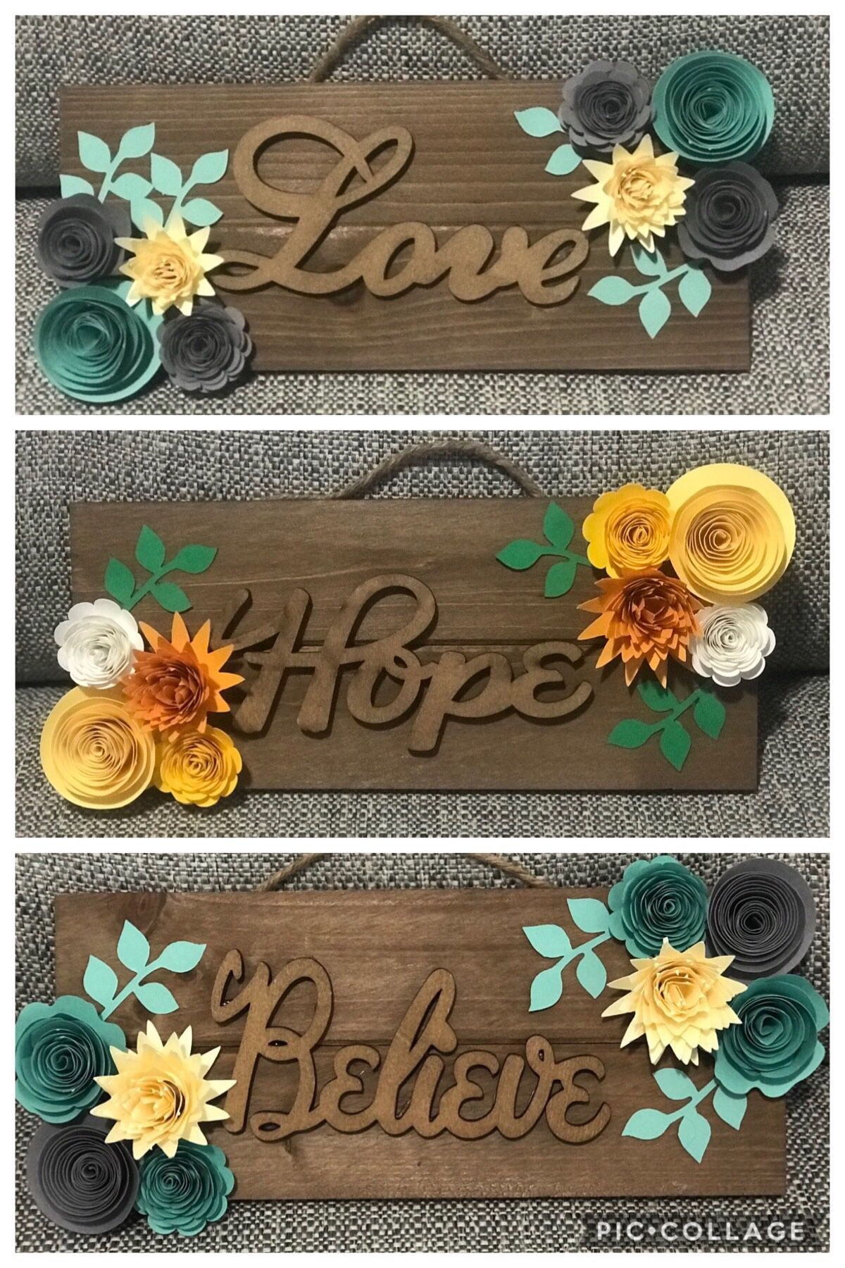 Wood paper flower plaque