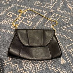 Black Clutch Bag with Gold Chain Strap