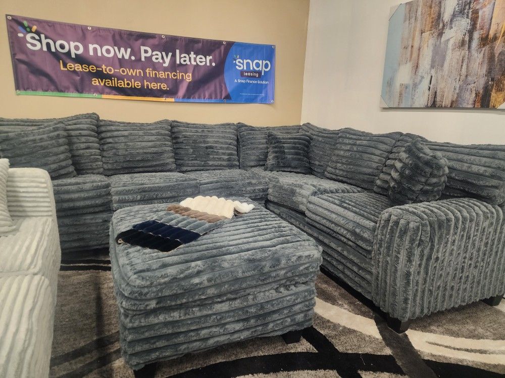NEW MODEL ALERT! Brand New Byers Market Gunmetal Grey Thin Corduroy RAF 2pc Corner Sectional