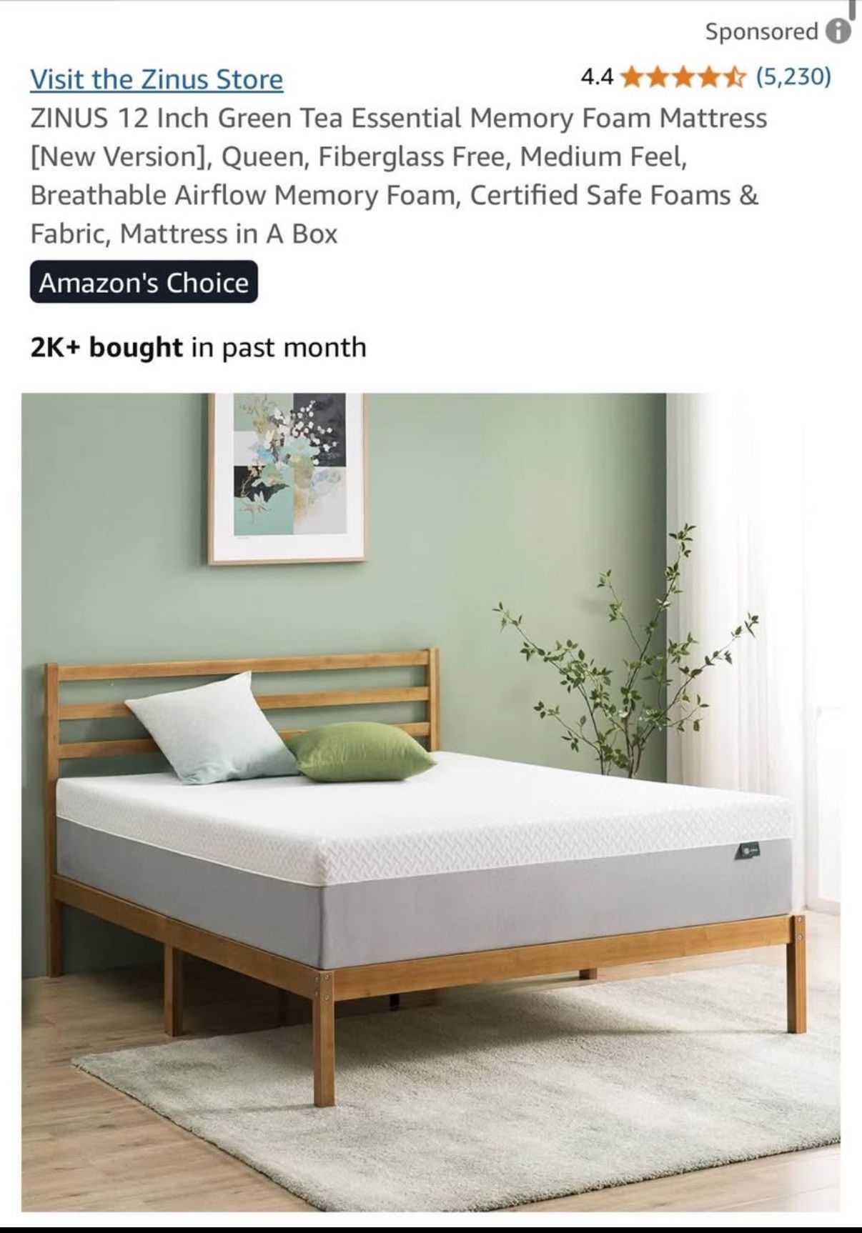 Zinus Queen Mattress + Bed Frame