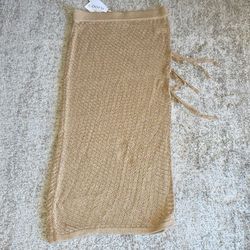 NWT Dotti Swimsuit Maxi Skirt Cover Up Crochet Shimmer Tan Taupe Side Tie Sz XL